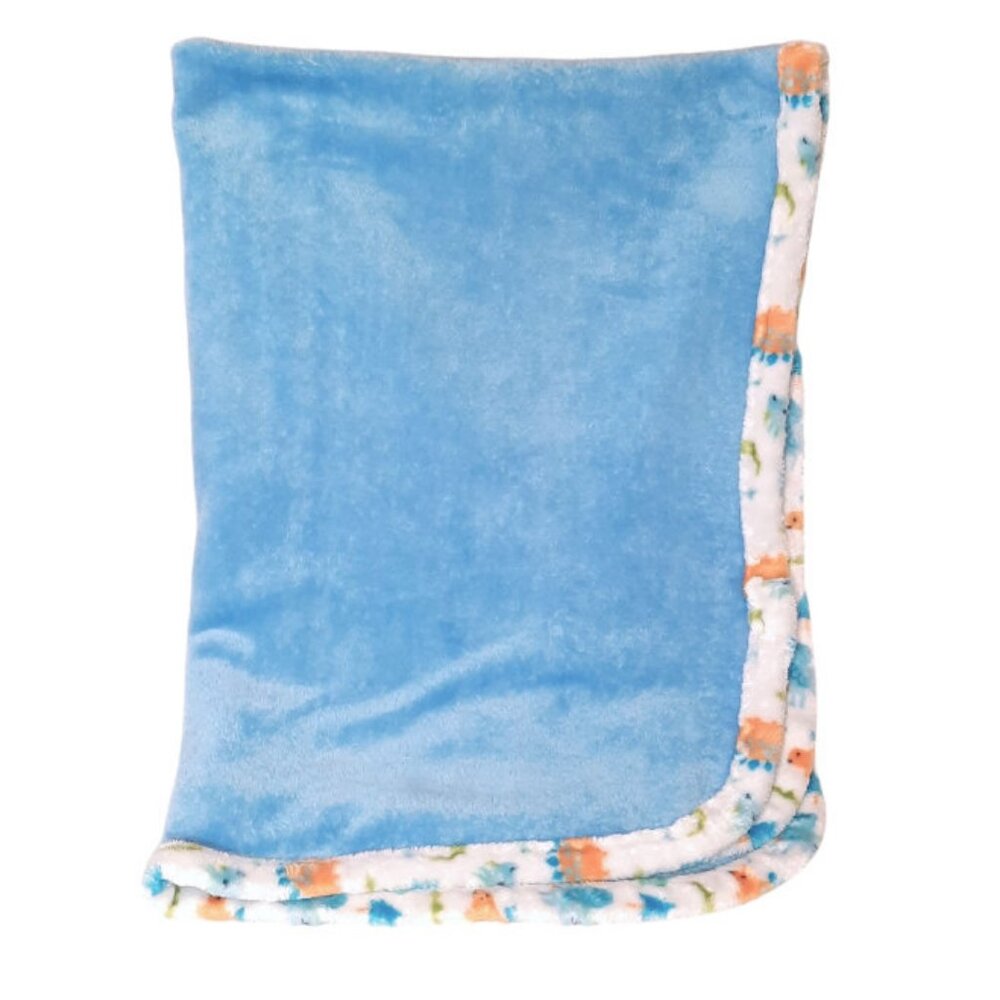 2020 Le Bebe Favorite Dinosaur Trim Baby Blue Security Lovey Blanket 29" X 38"